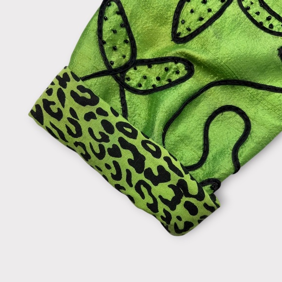 VINTAGE 90s Anage 100% Silk Women Jacket Blazer Embroider Green Christmas SMALL - Picture 7 of 16